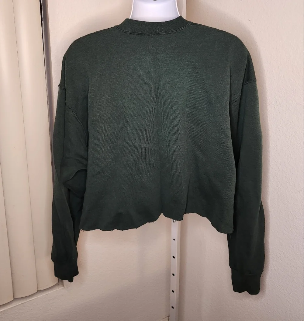 Vintage 1990s Y2K Worn Crop Crew Neck Sweater Forest Green XXXL